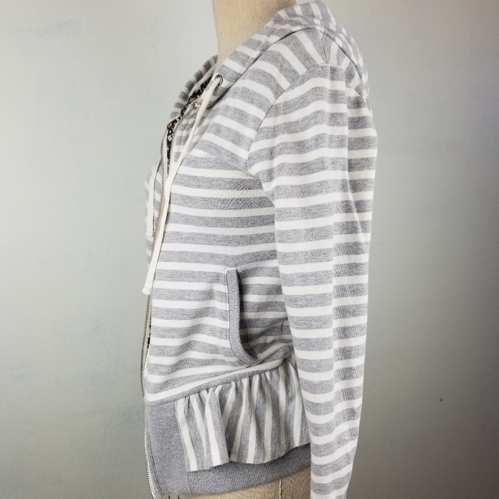 Anthropologie Saturday Sunday Striped Peplum Hoodie, Grey and White, Sz Med - Picture 2 of 8